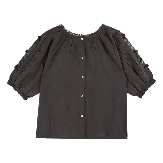 Bestickte Beverly-Bluse | Anthrazit