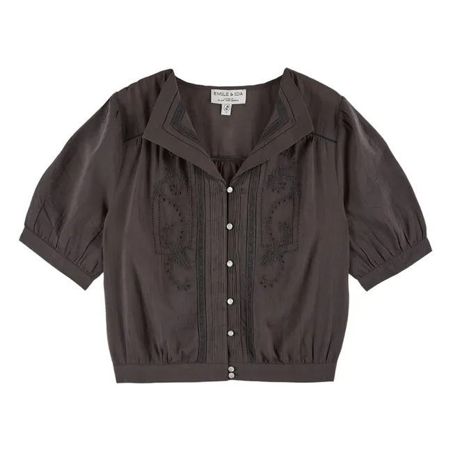 Bestickte Brunelle-Bluse | Anthrazit