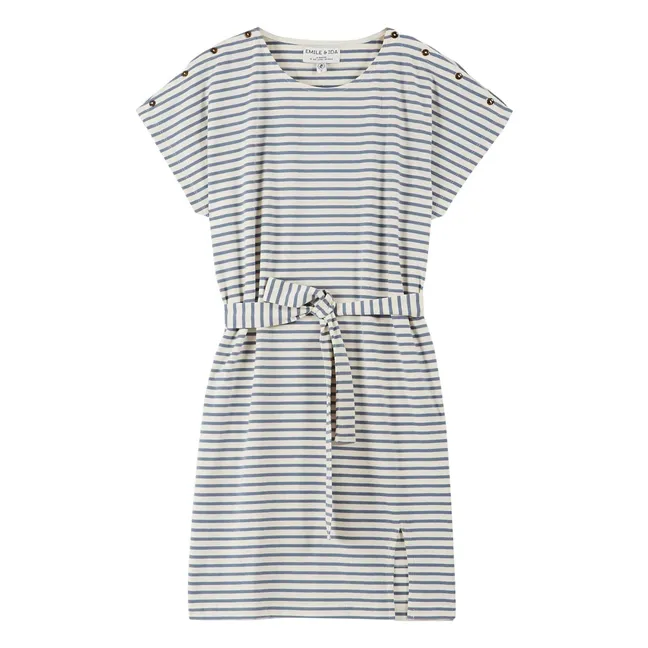 Kleid Bénédicte Streifen Bio-Baumwolle | Blau