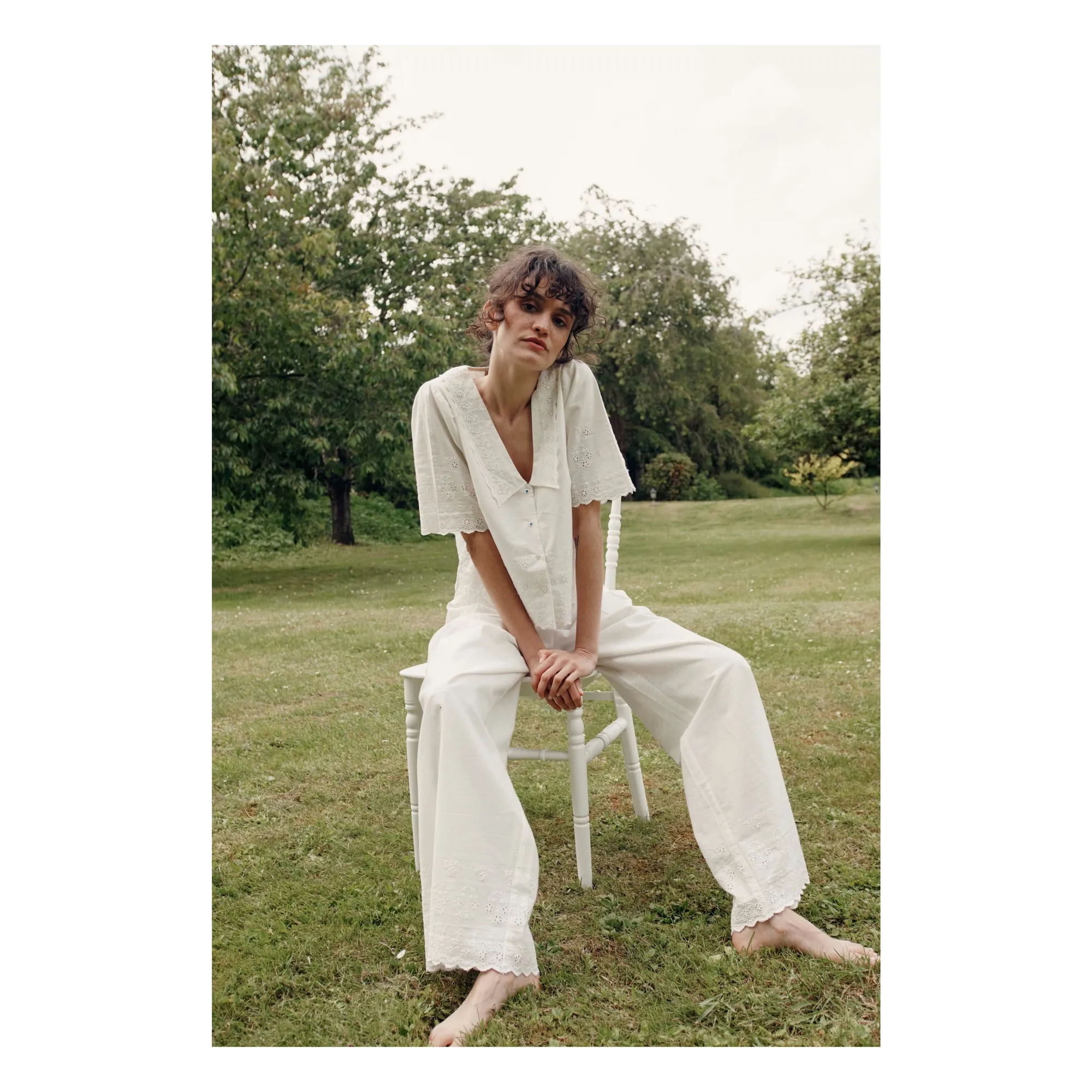 Pantalon Bohème Brodé | Blanc- Image produit n°1