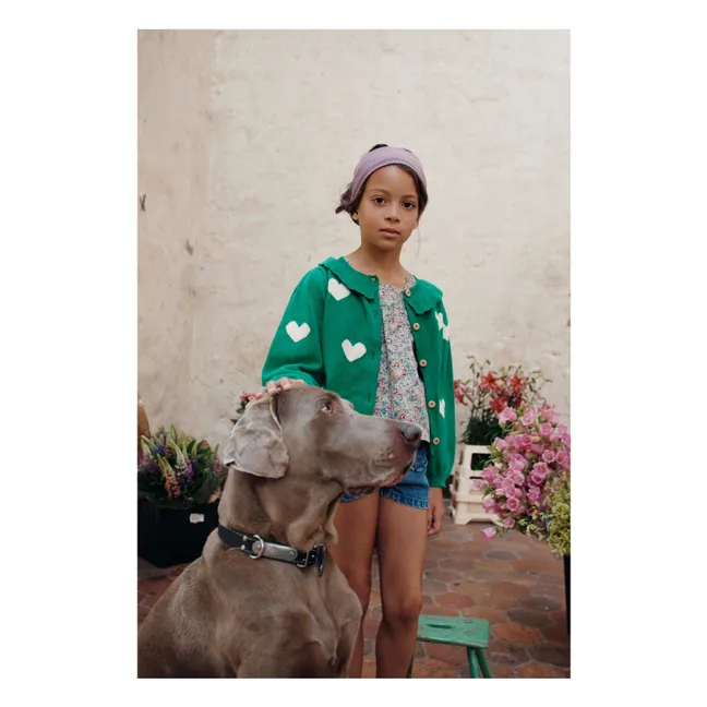 Cardigan Cœur Coton Bio | Vert