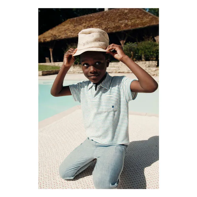 Terry Stripe Polo | Ecru