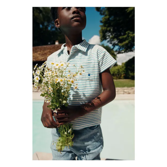 Terry Stripe Polo | Ecru