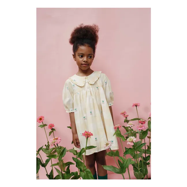Cherry Gingham Dress | Pale yellow