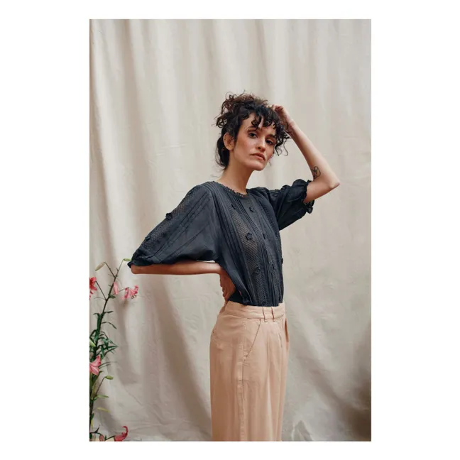 Bestickte Beverly-Bluse | Anthrazit