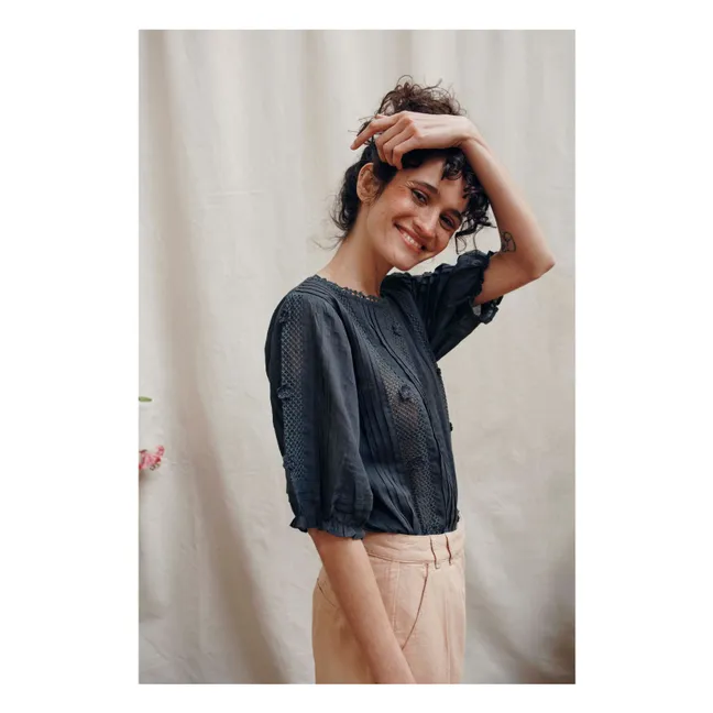 Bestickte Beverly-Bluse | Anthrazit
