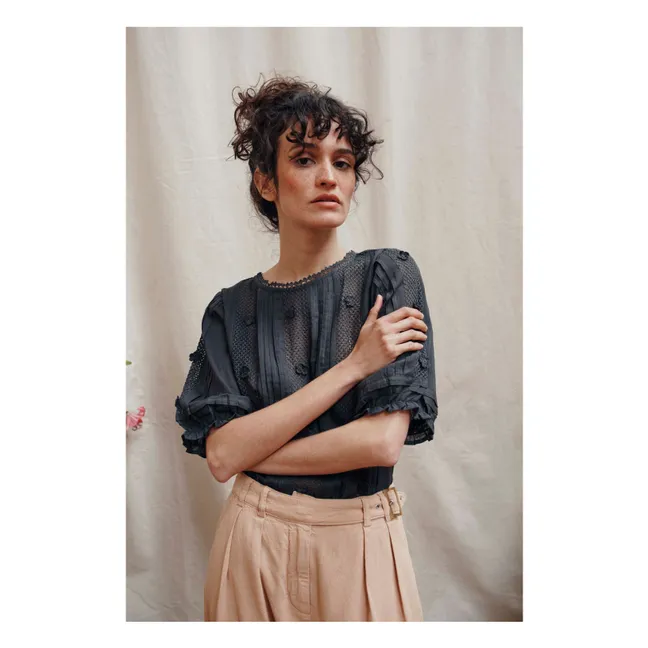 Bestickte Beverly-Bluse | Anthrazit