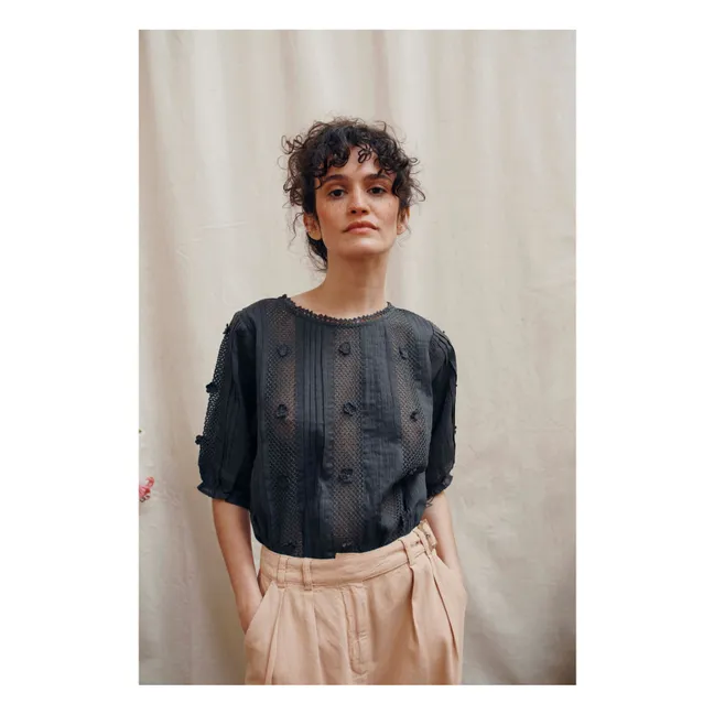 Beverly Embroidered Blouse | Charcoal grey