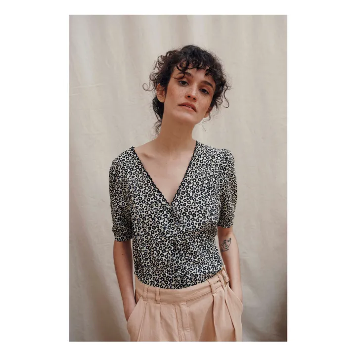 Blaise Leopard Blouse | Black- Product image n°1