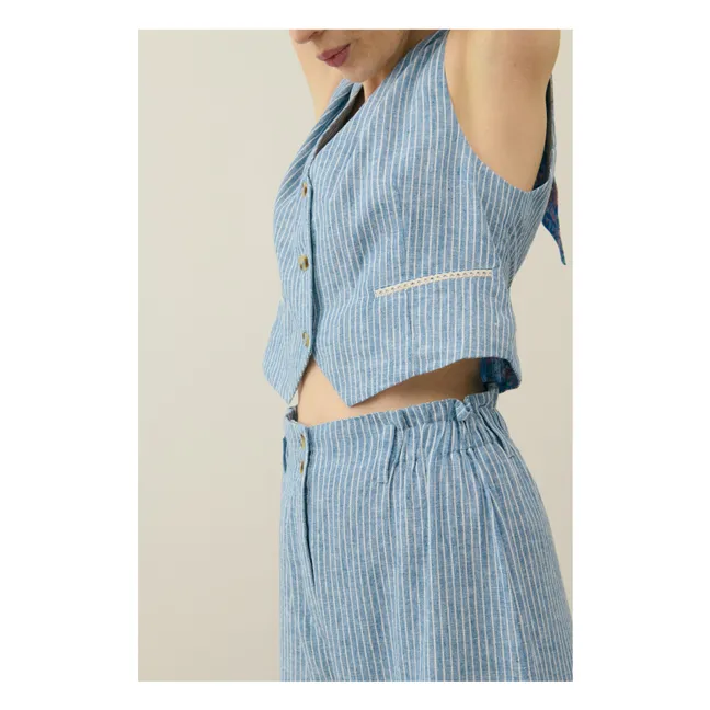 Pantalon Abuela Rayures Lin et Coton - Collection Femme | Bleu
