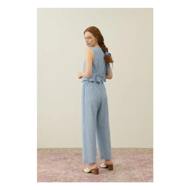 Pantalon Abuela Rayures Lin et Coton - Collection Femme | Bleu