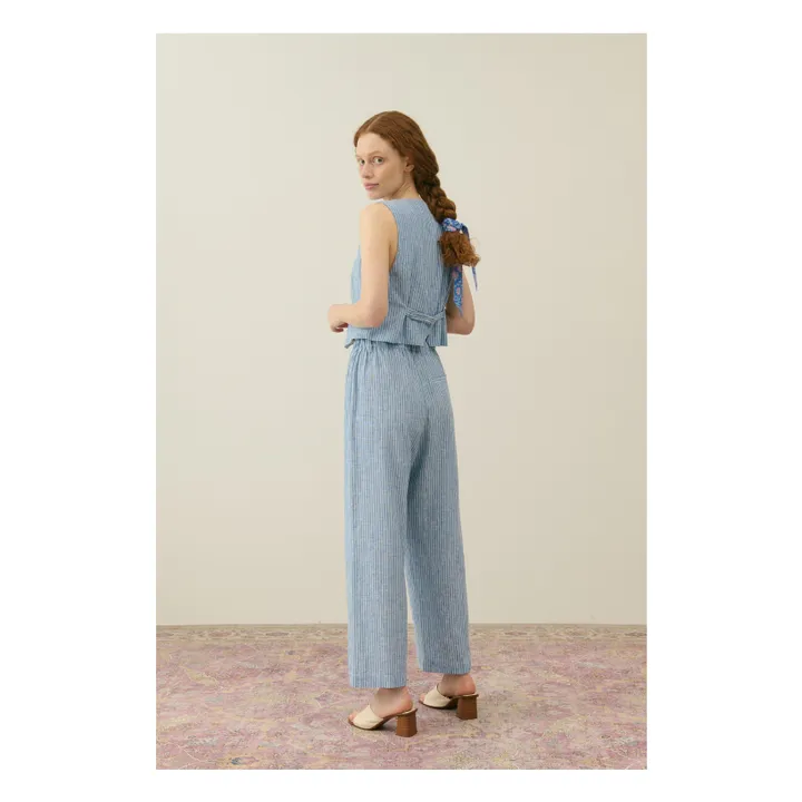 Pantalon Abuela Rayures Lin et Coton - Collection Femme | Bleu- Image produit n°4