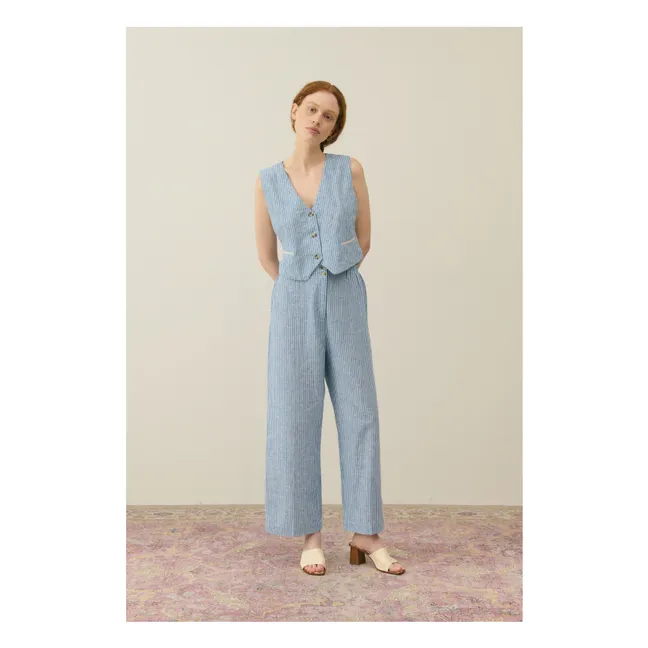 Pantalon Abuela Rayures Lin et Coton - Collection Femme | Bleu