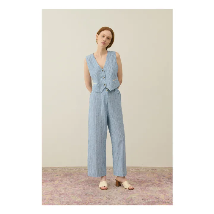 Pantalon Abuela Rayures Lin et Coton - Collection Femme | Bleu- Image produit n°3