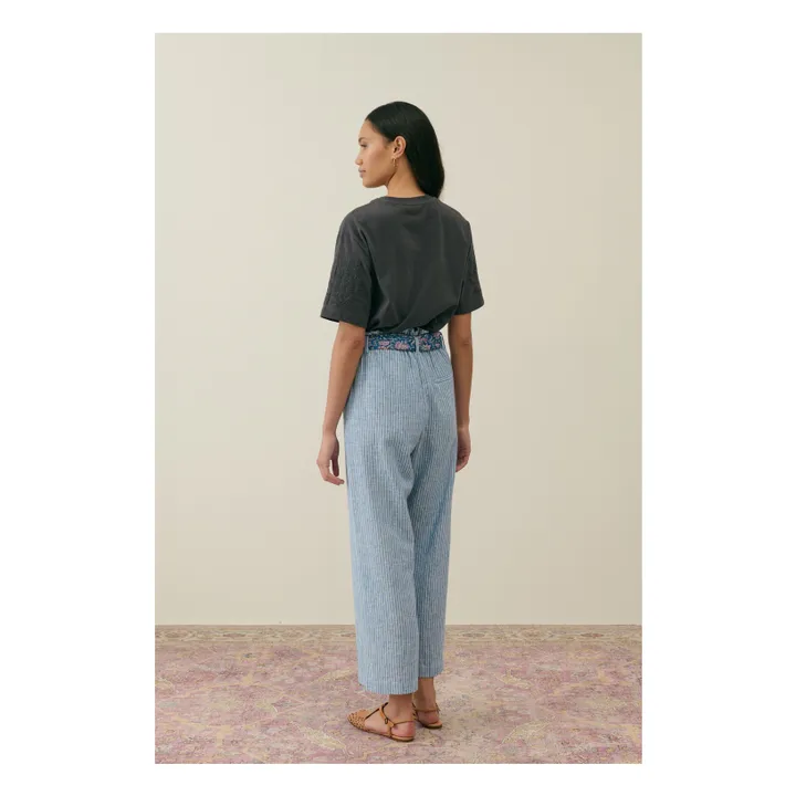 Pantalon Abuela Rayures Lin et Coton - Collection Femme | Bleu- Image produit n°2