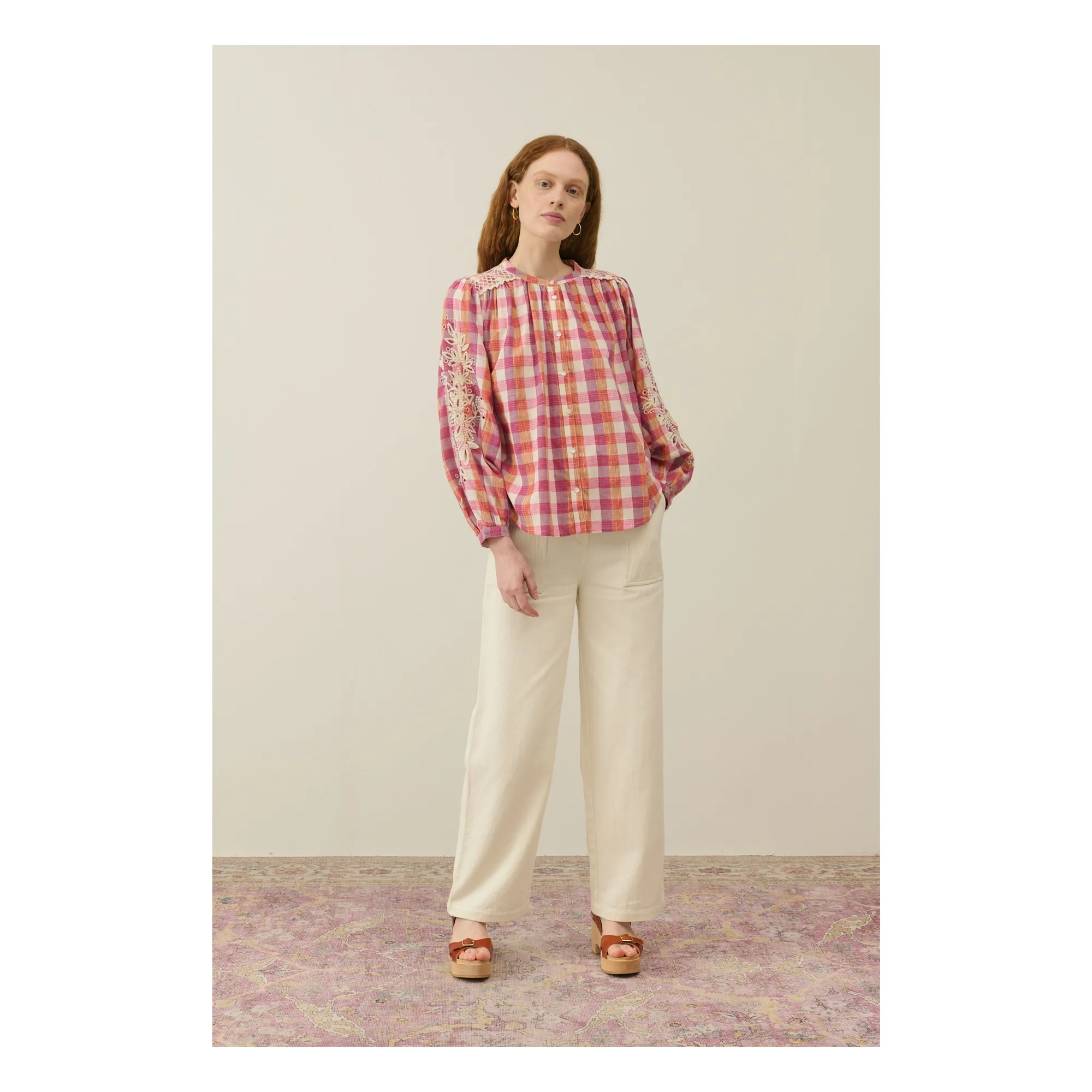 Louise Misha Women's Pink Blouse Jeanne Carreaux Coton Bio - Collection