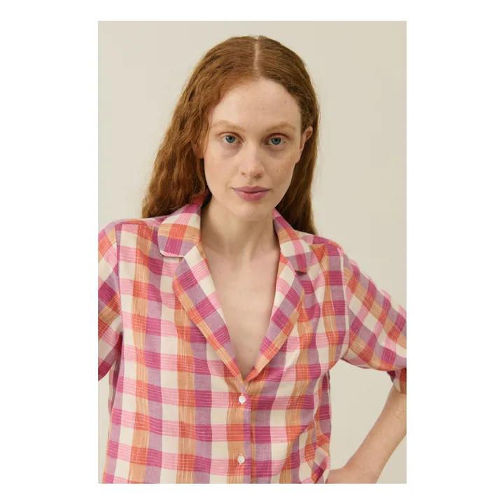 Pyjama Louka Carreaux Coton Bio - Collection Femme | Rose- Image produit n°2