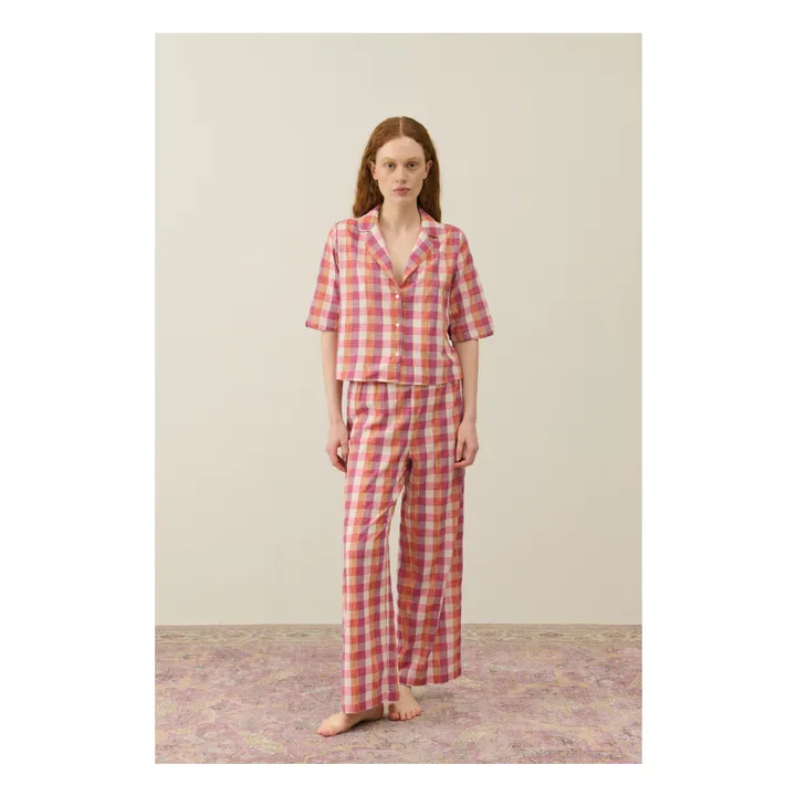 Pyjama Louka Carreaux Coton Bio - Collection Femme | Rose- Image produit n°0