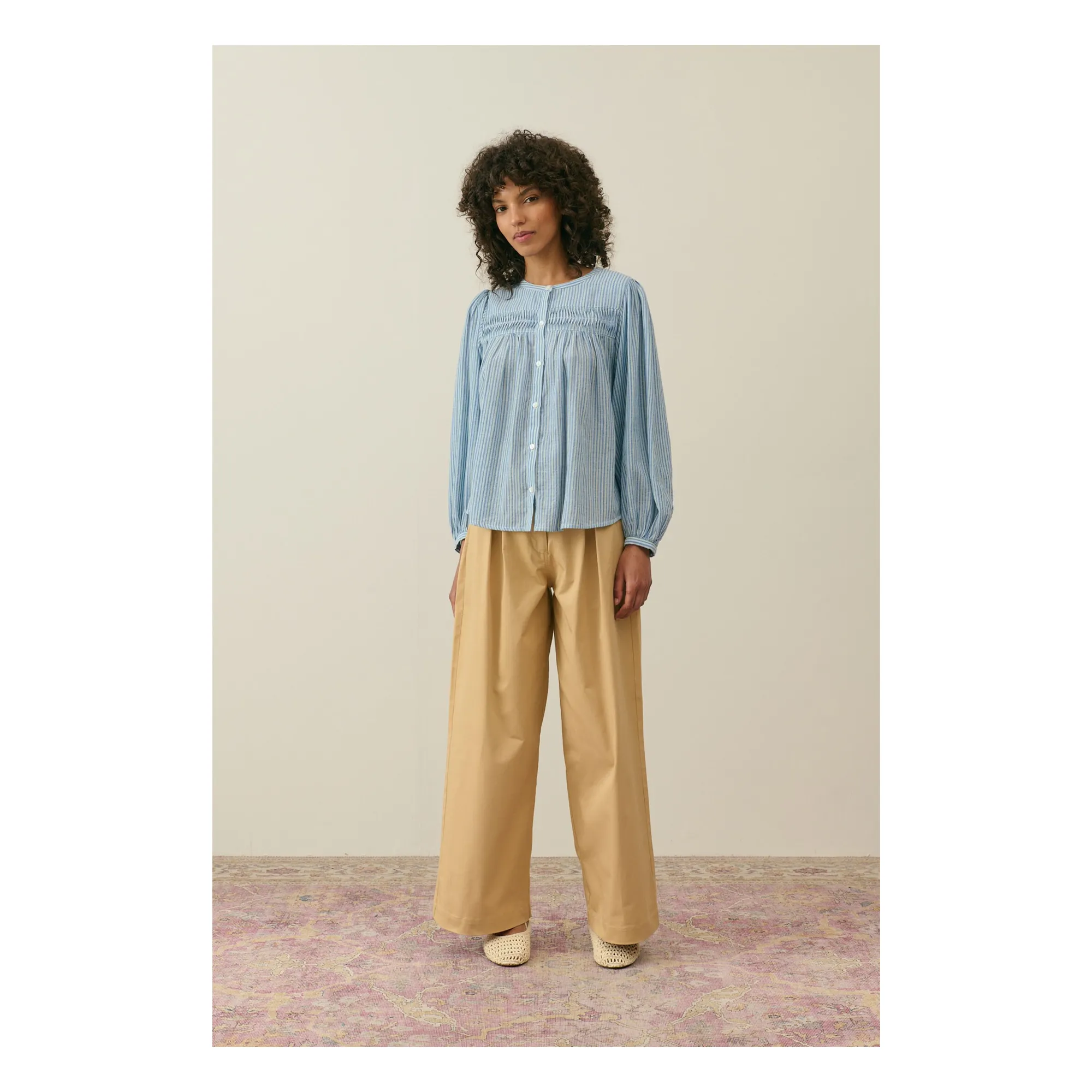 Louise Misha Women's Blue Jally Blouse Fine Stripes Organic Cotton - Collection