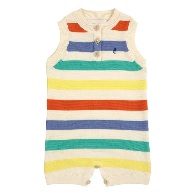 Combishort Stripe Knit Organic Cotton | Ecru