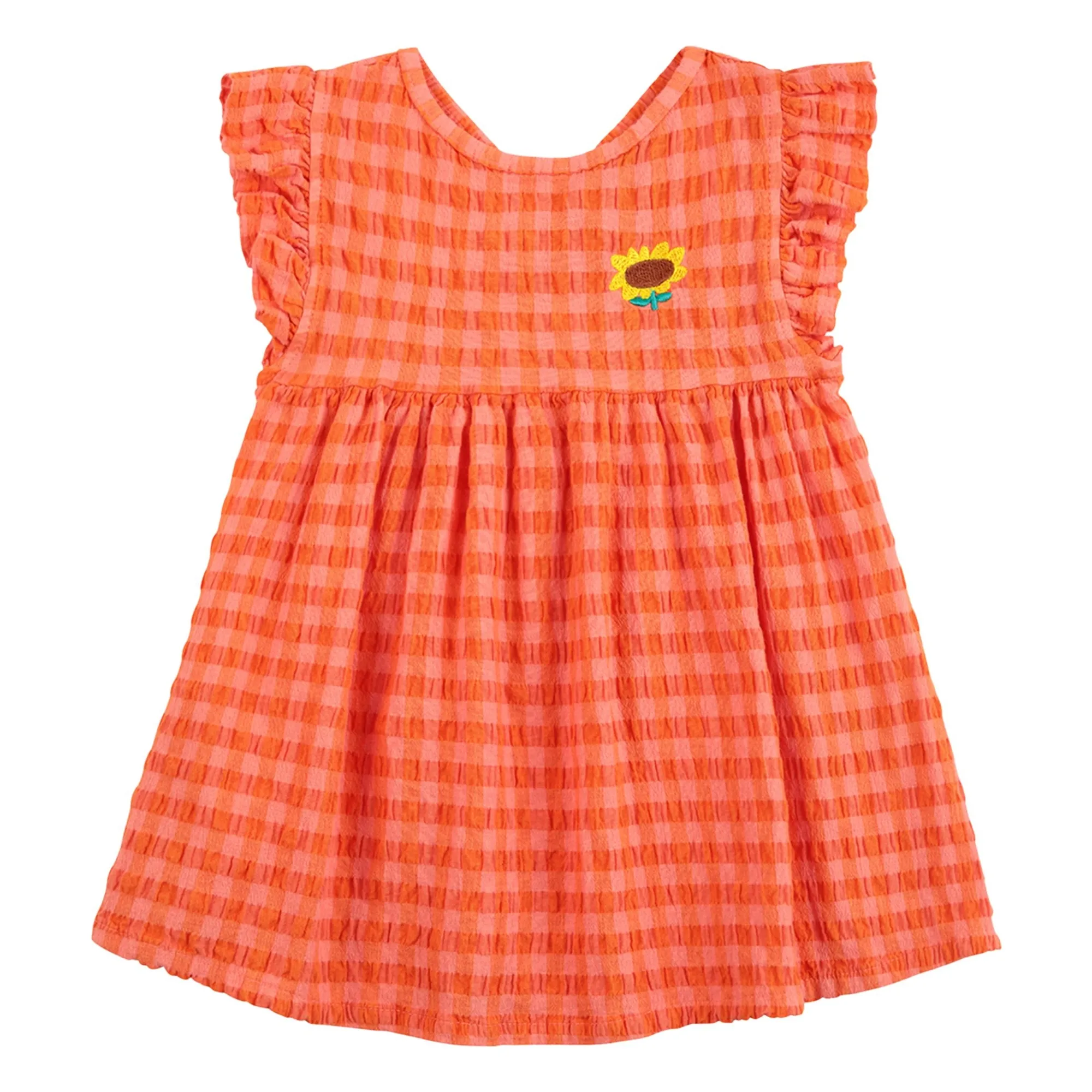 Bobo Choses Coral Sunflower Gingham Dress