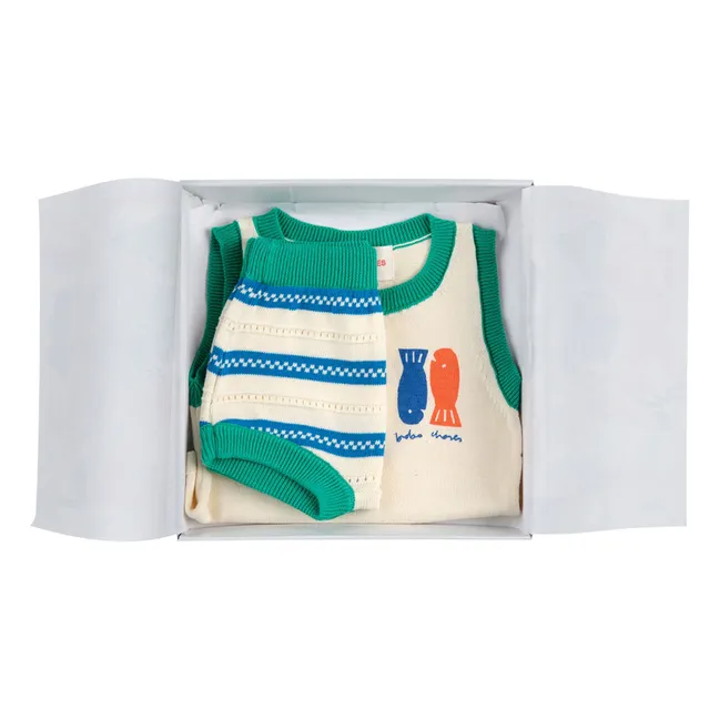 Set canotta e bloomer in maglia di cotone biologico | Ecru