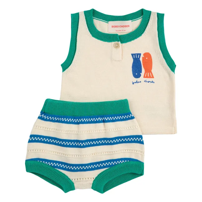 Set canotta e bloomer in maglia di cotone biologico | Ecru