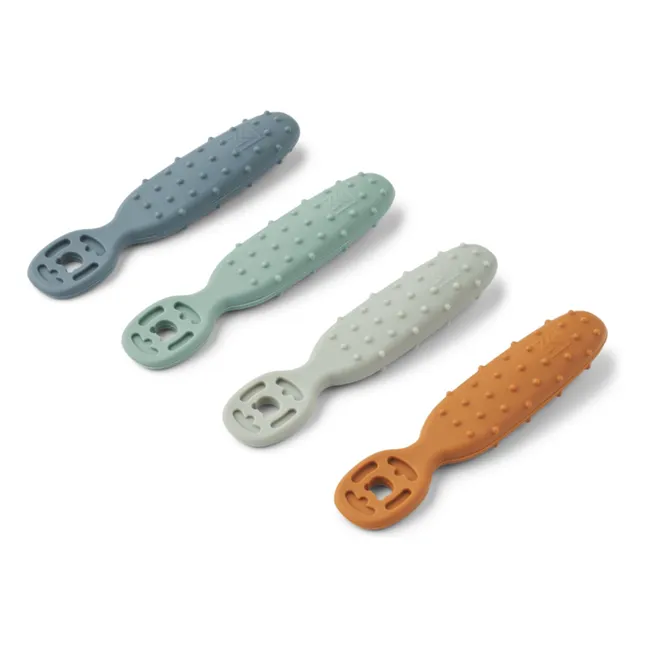 Cuchara entrenadora de silicona Caelia - Set de 4 | Whale blue multi mix