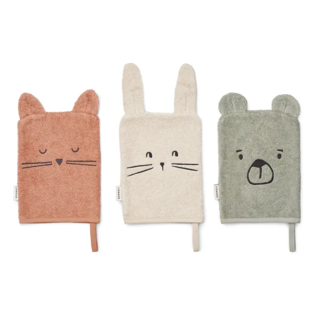 Gants de toilette Sylvester en coton bio - Set de 3 | Dove blue mix