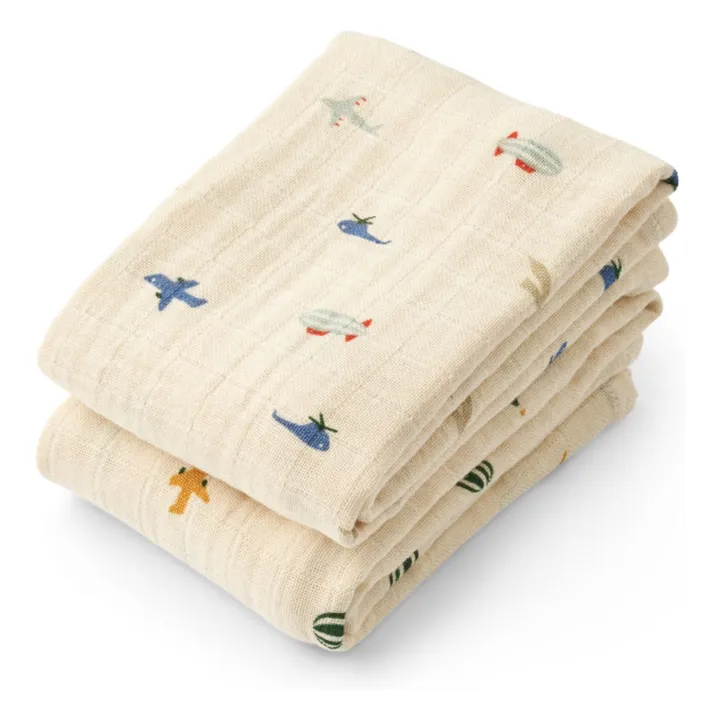 Langes Lewis en coton bio - Set de 2 | Aviator/Ecru- Image produit n°0