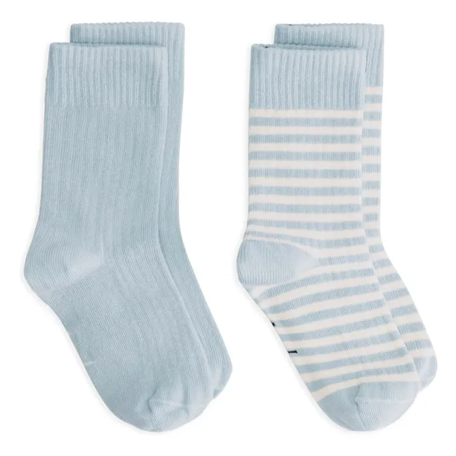 Set of 2 Pairs of Organic Cotton Ribbed Socks | Light blue