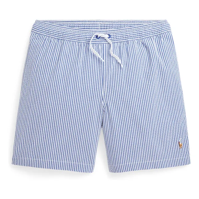 Short De Bain Rayure Fibres Recyclées | Bleu