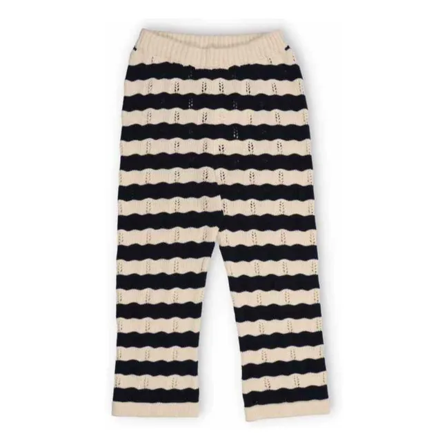 Pantalon Maille Rayures Coton Bio | Bleu marine