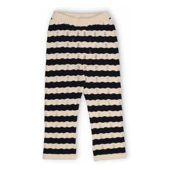 Pantalones de punto a rayas de algodón ecológico | Azul Marino