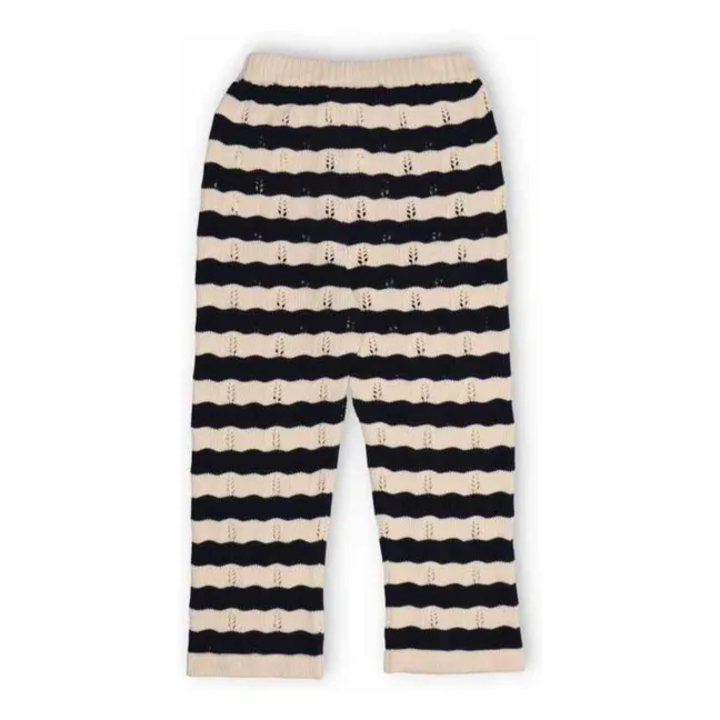 Pantalon Maille Rayures Coton Bio | Bleu marine