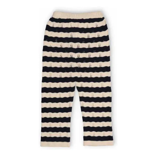 Pantalones de punto a rayas de algodón ecológico | Azul Marino