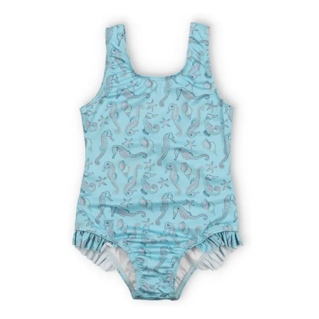 Maillot De Bain Hippocampes Fibres Recyclées | Bleu azur