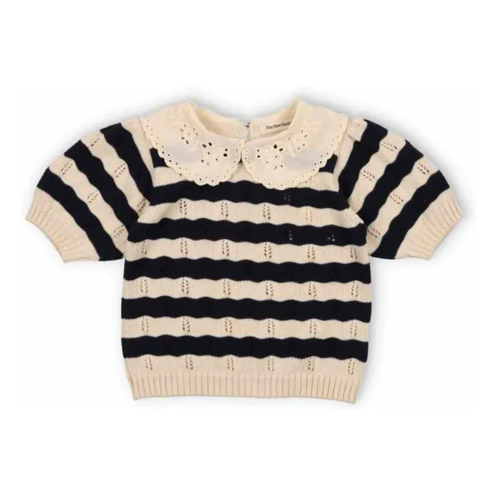 Pull Manches Courtes Rayures Marina Coton Bio | Bleu marine- Image produit n°0