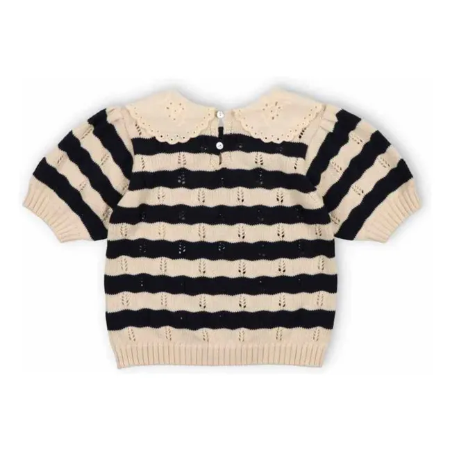 Pull Manches Courtes Rayures Marina Coton Bio | Bleu marine