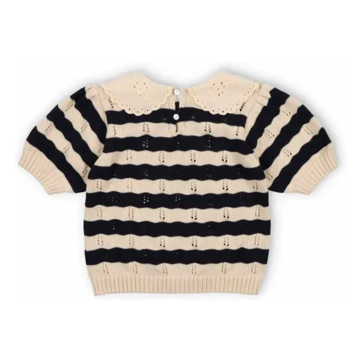 Pull Manches Courtes Rayures Marina Coton Bio | Bleu marine- Image produit n°2