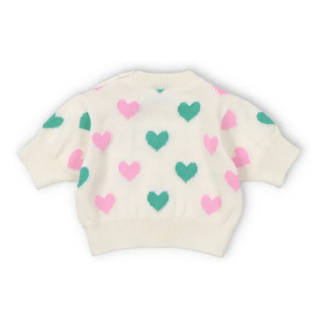 Maglione a maniche corte con cuori in cotone biologico Oia | Ecru