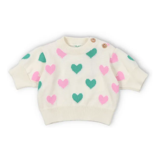 Maglione a maniche corte con cuori in cotone biologico Oia | Ecru