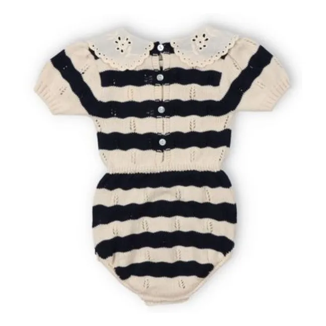 Barboteuse Rayures Marina Coton Bio | Ecru