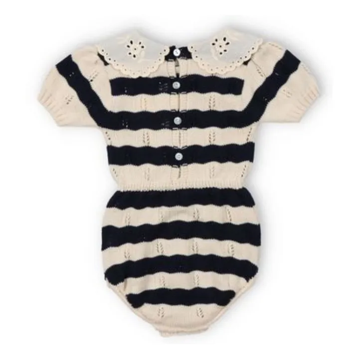 Barboteuse Rayures Marina Coton Bio | Ecru- Image produit n°1