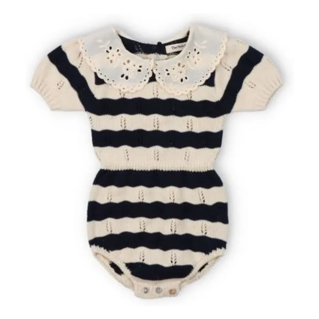 Barboteuse Rayures Marina Coton Bio | Ecru