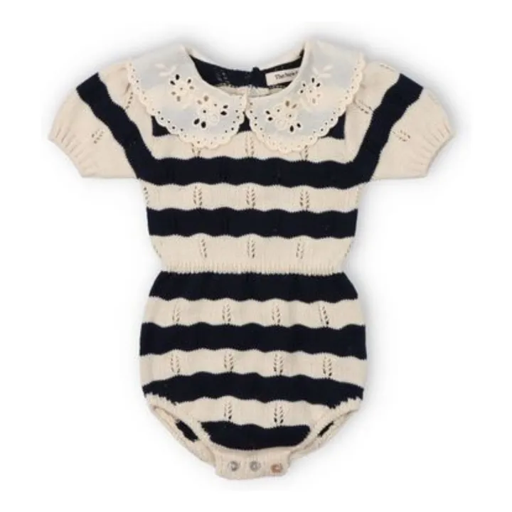 Barboteuse Rayures Marina Coton Bio | Ecru- Image produit n°0