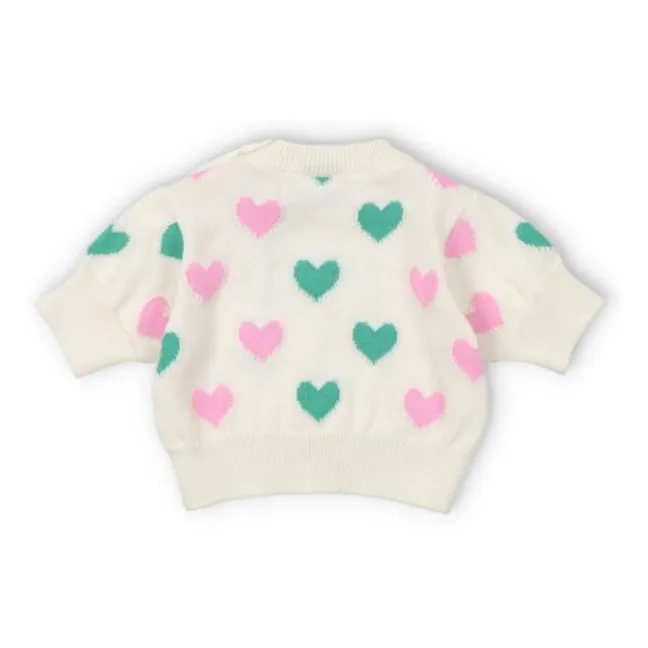 Jersey de manga corta con corazones de algodón ecológico Oia Baby  | Beige