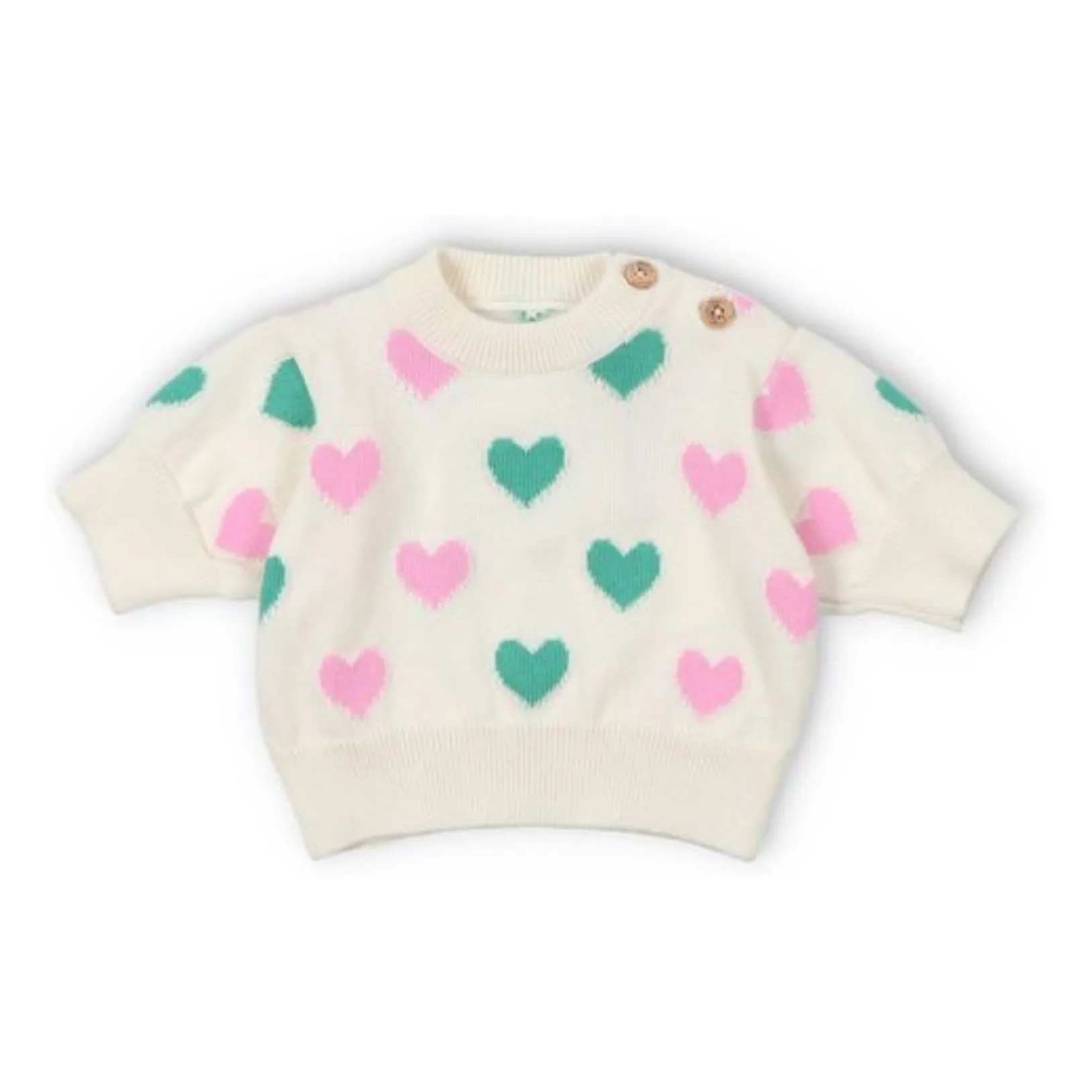 The New Society Beige Oia Baby Organic Cotton Short Sleeve Sweater With Hearts