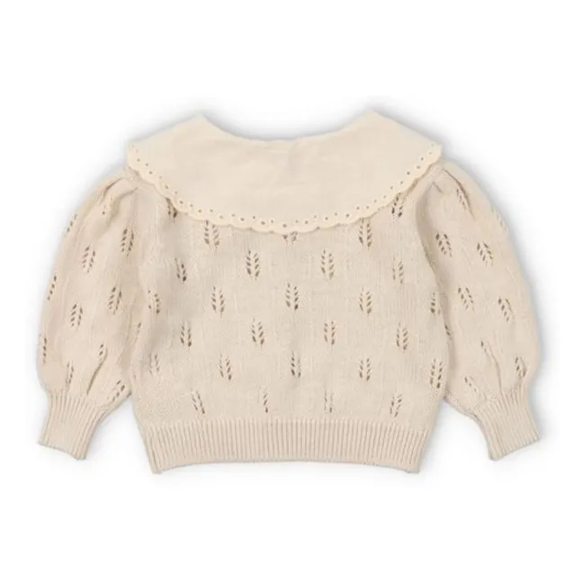 Cardigan Fleurs Col Dentelle Marina Baby Coton Bio | Beige