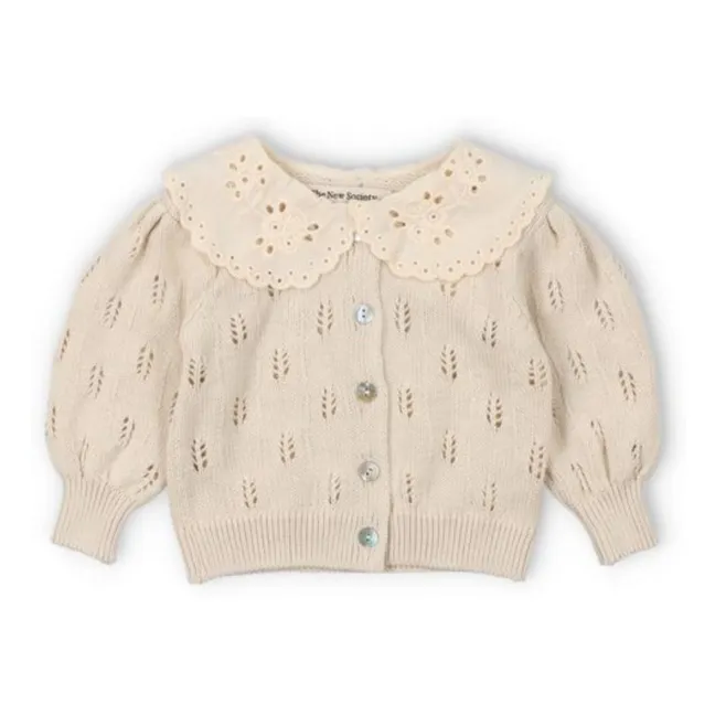 Cardigan Fleurs Col Dentelle Marina Baby Coton Bio | Beige